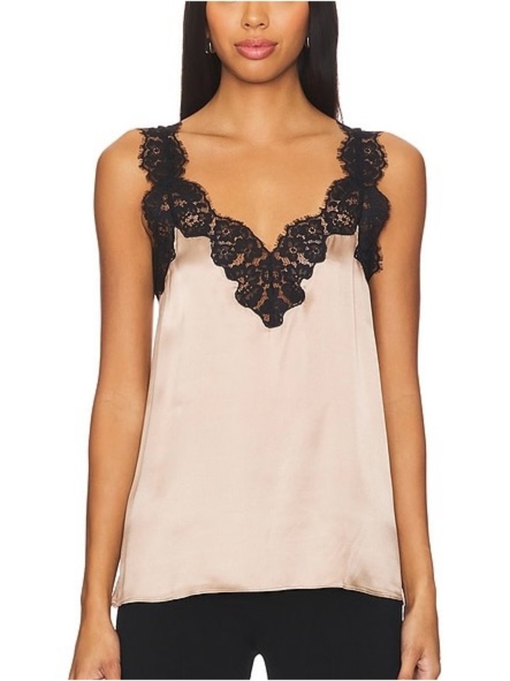 Cami NYC Blush Satin Cami with Black Lace Trim